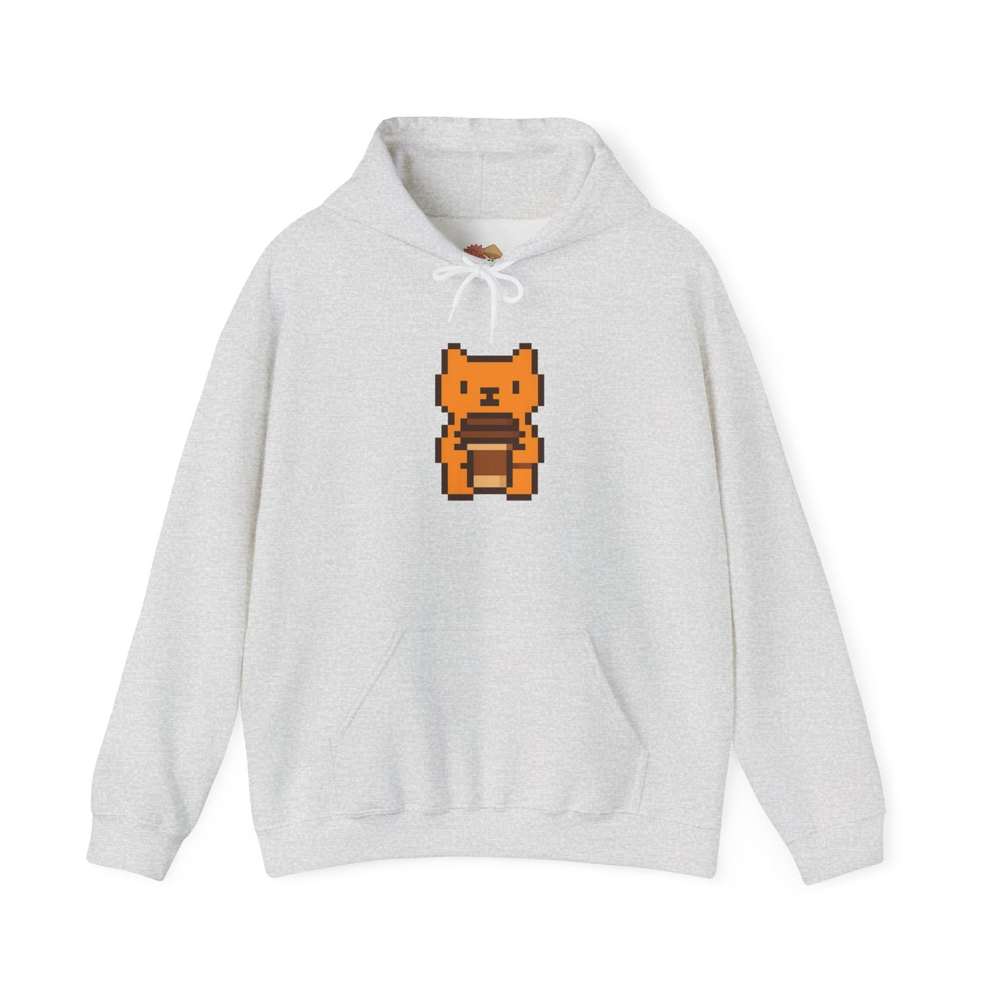 Retro Pixel Orange Cat with Coffee – Cute Vietnamese-Style Hoodie Design
