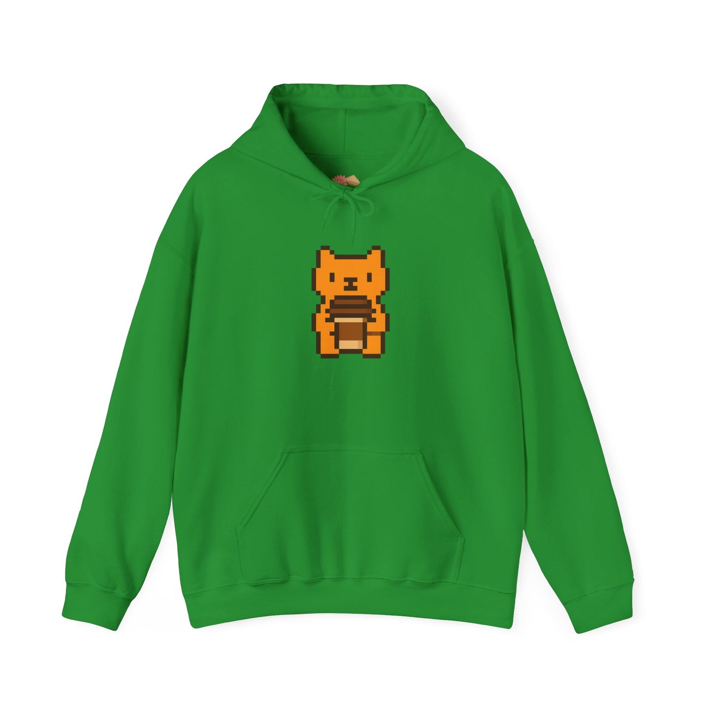 Retro Pixel Orange Cat with Coffee – Cute Vietnamese-Style Hoodie Design