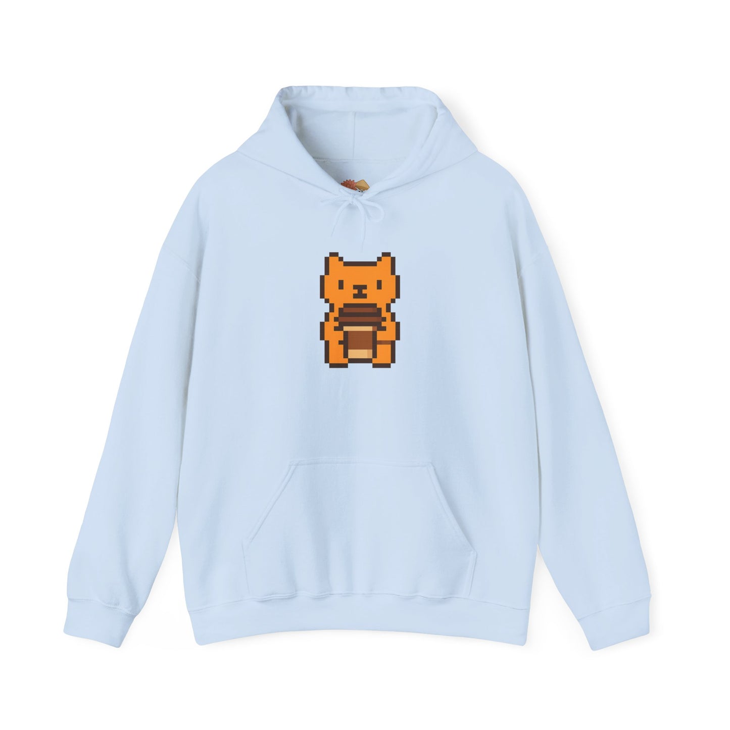Retro Pixel Orange Cat with Coffee – Cute Vietnamese-Style Hoodie Design
