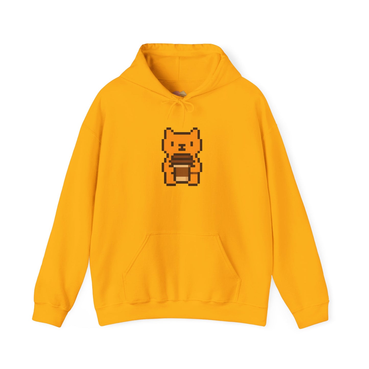 Retro Pixel Orange Cat with Coffee – Cute Vietnamese-Style Hoodie Design