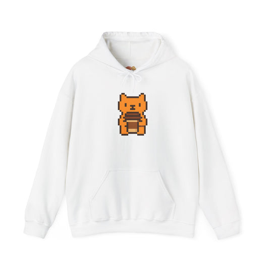 Retro Pixel Orange Cat with Coffee – Cute Vietnamese-Style Hoodie Design