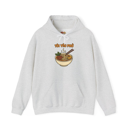 "TÔI YÊU PHỞ" Vietnamese Pho Lover Hoodie – Cute Cartoon Noodle Bowl Streetwear