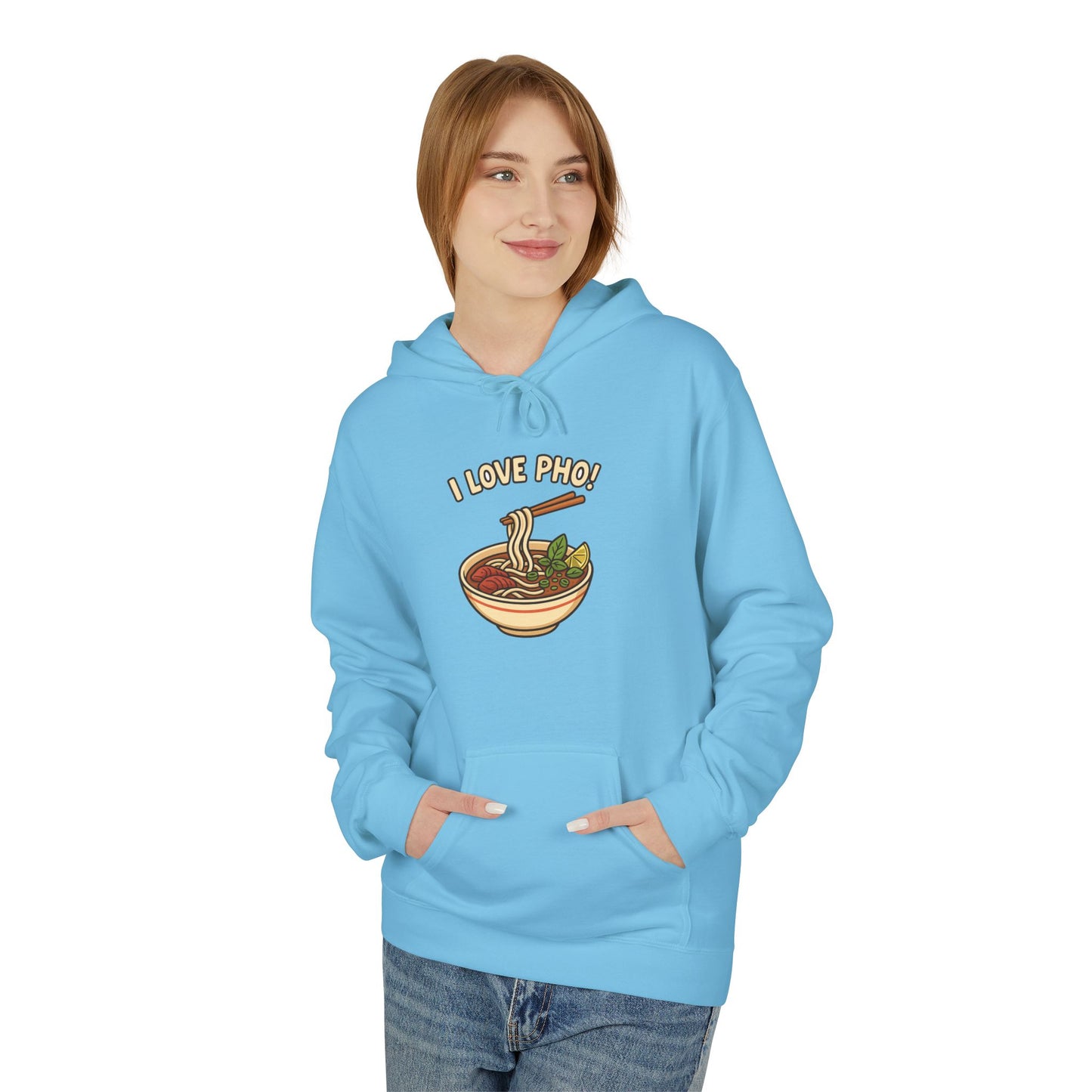 “I LOVE PHO!” Vietnamese Noodle Bowl Cartoon Hoodie – Cute & Cozy Streetwear