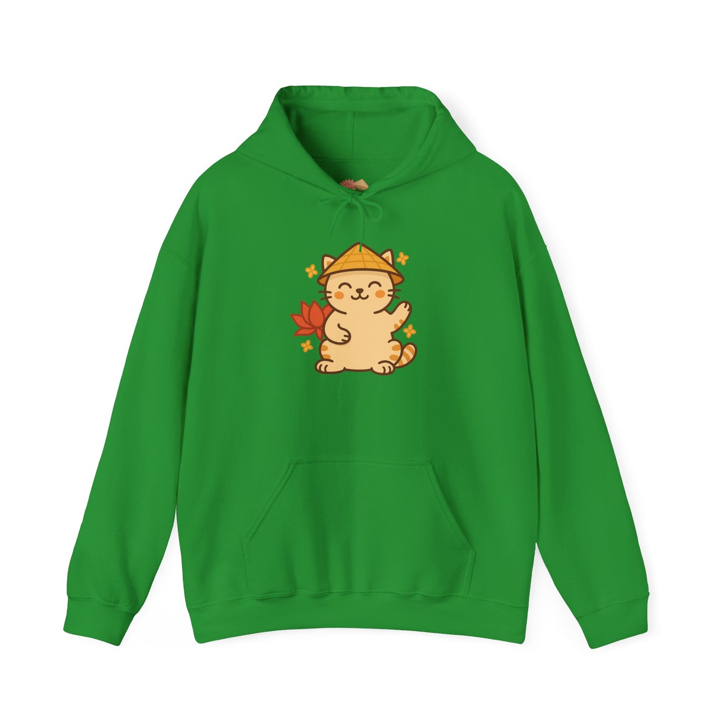 Lucky Vietnamese Cat Hoodie – Cute Cartoon Style with Lotus Flower & Nón Lá Hat