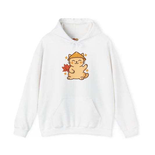 Lucky Vietnamese Cat Hoodie – Cute Cartoon Style with Lotus Flower & Nón Lá Hat